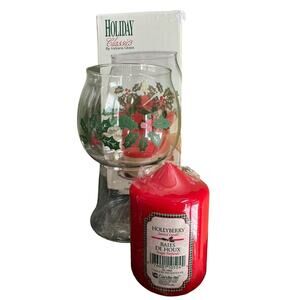 Floating Pillar Candle Holiday Classics Indiana Glass‎ "Holly” Christmas READ